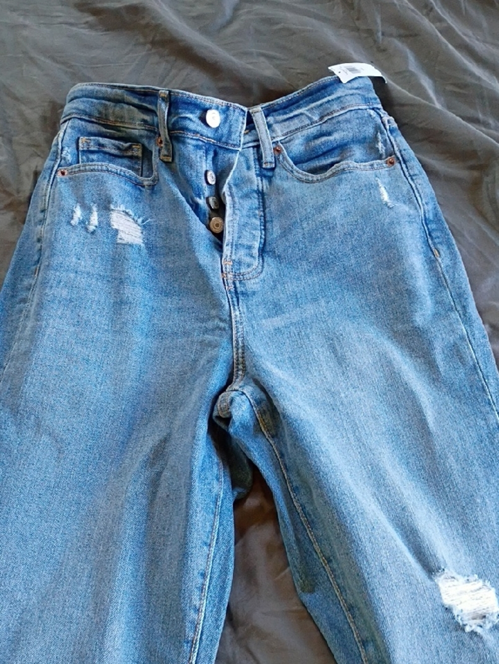 Women's Light Wash Distressed Straight Leg Jean